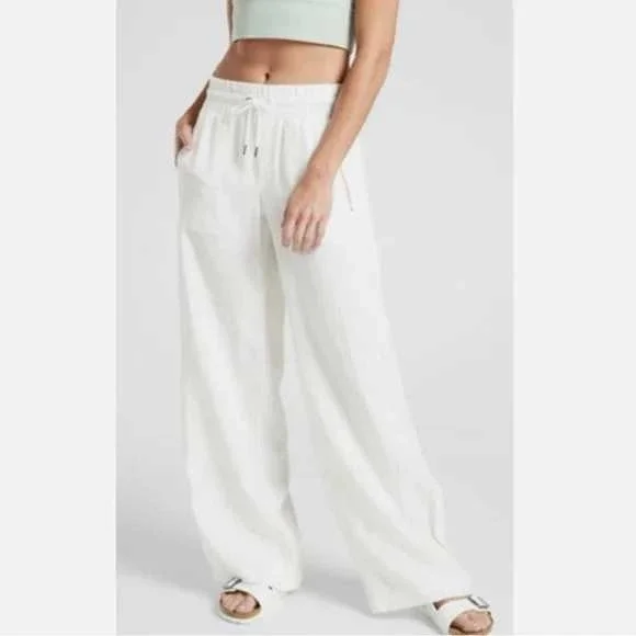 Athleta Cabo Linen Wide Leg Pant White 100% Linen Plus Size 22 Summer Resort - Picture 1 of 6